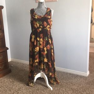 Brown floral dress.